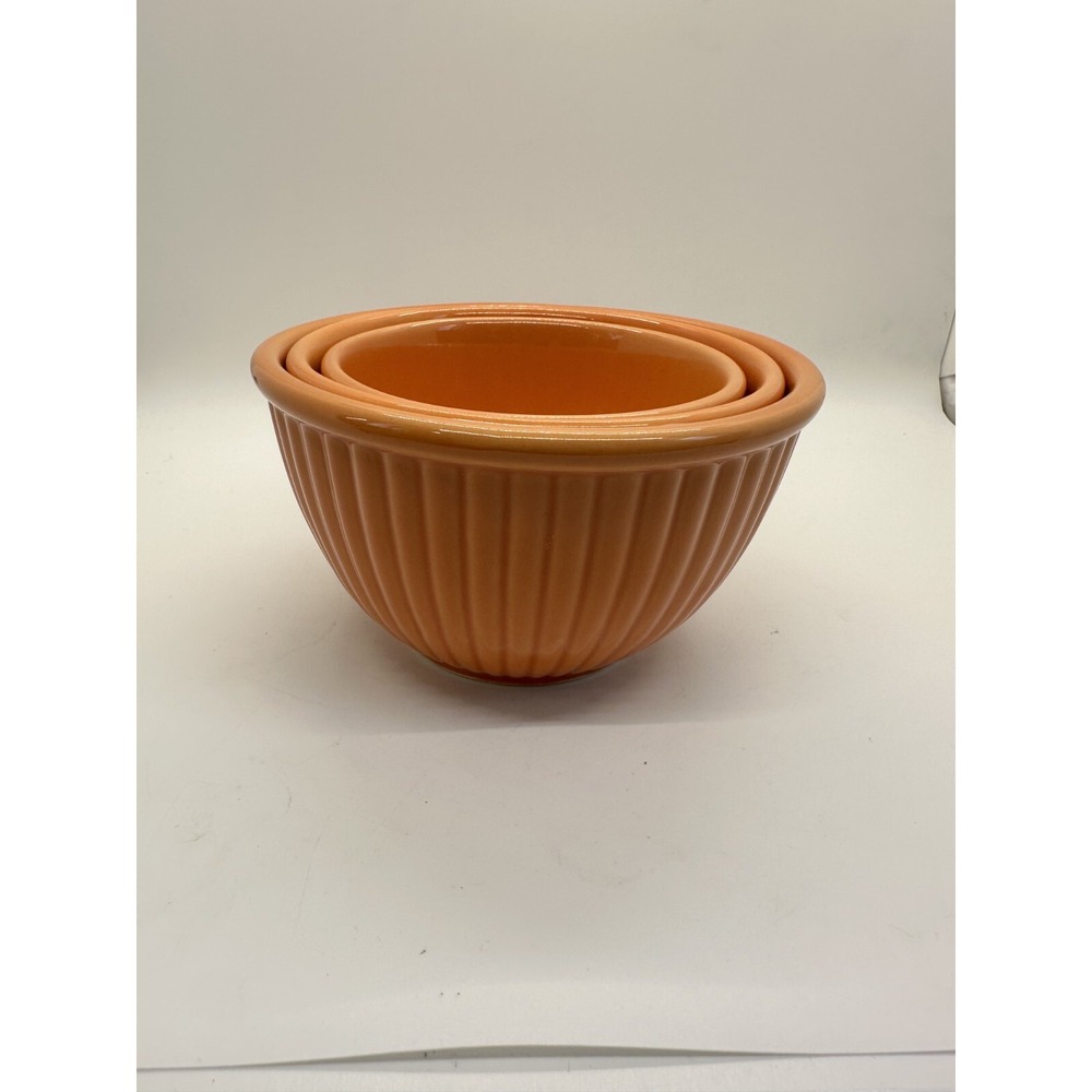 Set of‎ 3 CHANTAL Orange Nesting Prep Bowls  Ceramic Striped Dining Serveware